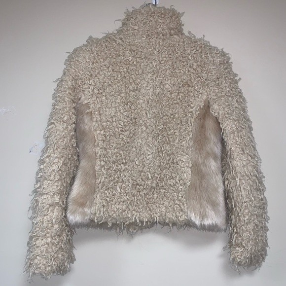 Bohemian Shaggy Boho Gypsy Festival Forever 21 Fuzzy Beige Faux Fur Coat Jacket - Picture 2 of 8